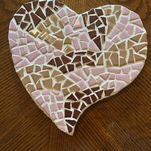 Mosaic Heart Art Piece - Pink and Brown
